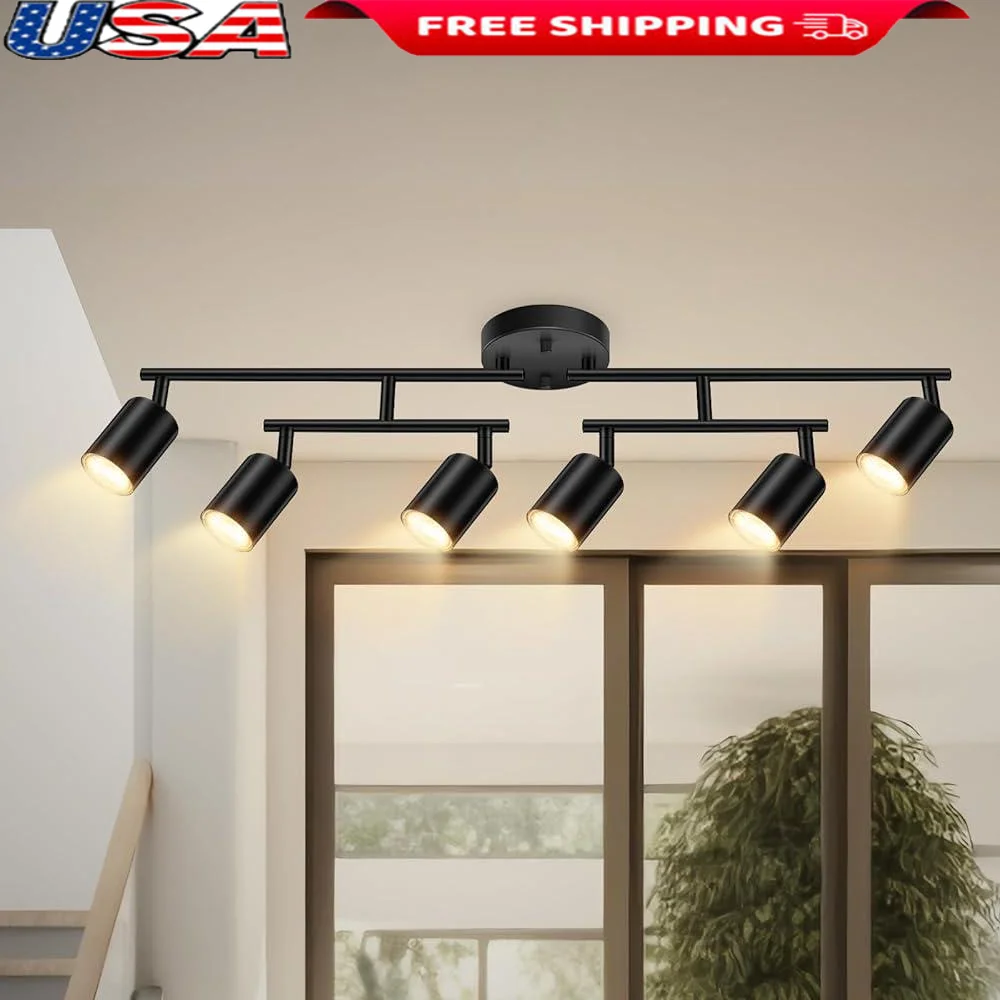 

6 Light Track Lighting Fixtures Adjustable LED Industrial Ceiling Light Modern Spot Lighting Kitchen Living Room Bathroom
