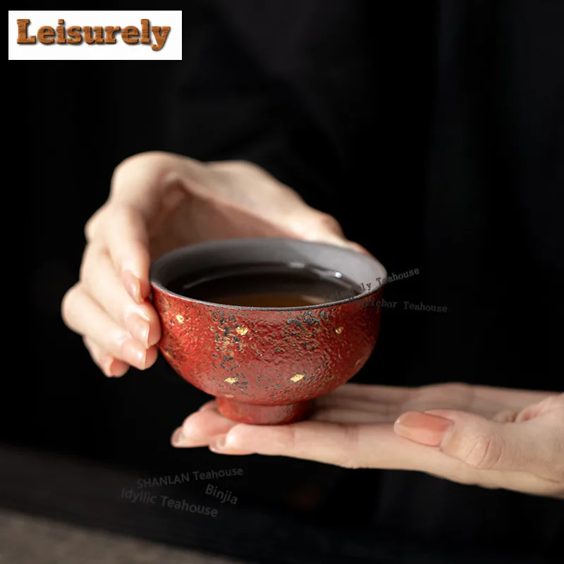 130ML Gold Sprinkled Red Mountain Teacup Antique Tea Bowl Sample Tea Cup Tea-tasting Fragrance Cup Chazhan Master Cups Teaset