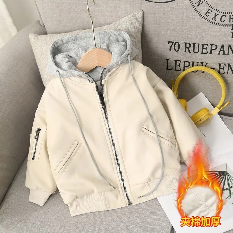 1-8 Year Winter Boys Leather Jacket Thick Warm Cotton Kids Coat New Fashion Waterproof Zipper Hooded Children Outerwear Clothing