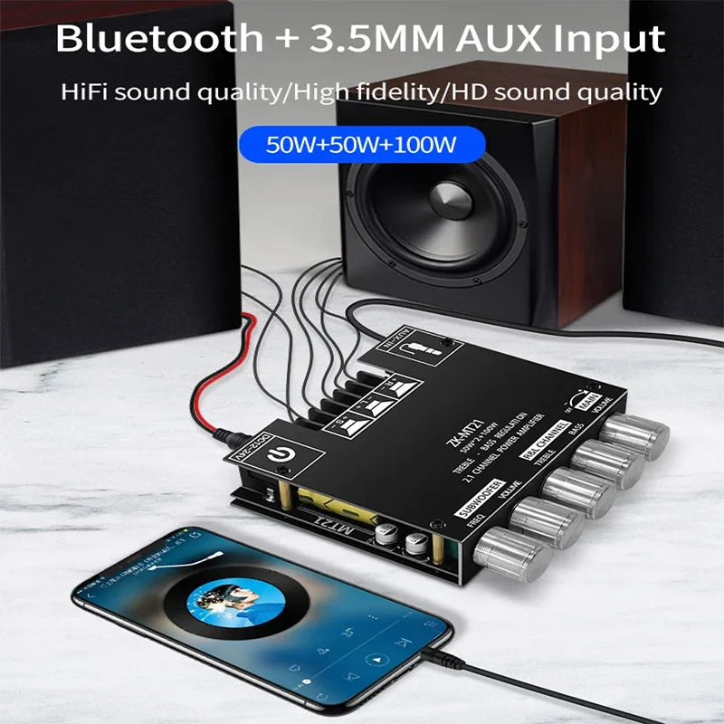 ZK-MT21 Channel Bluetooth 5.0 CS8673E 2.1 Subwoofer Amplifier Board 50W*2 +100W Power Audio Stereo Amplifier Board Bass AMP AUX