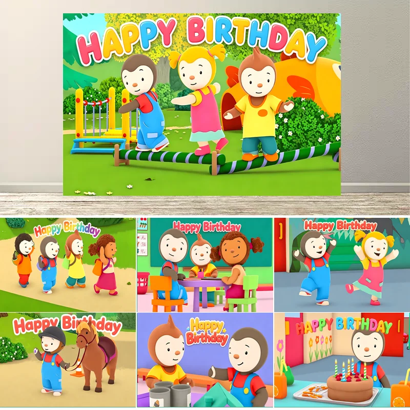 Dewprint T-TChoupi Girl Birthday Party Backdrop Cartoon Cute-Themed Party Decoration Supplies Birthday Party Banner Props