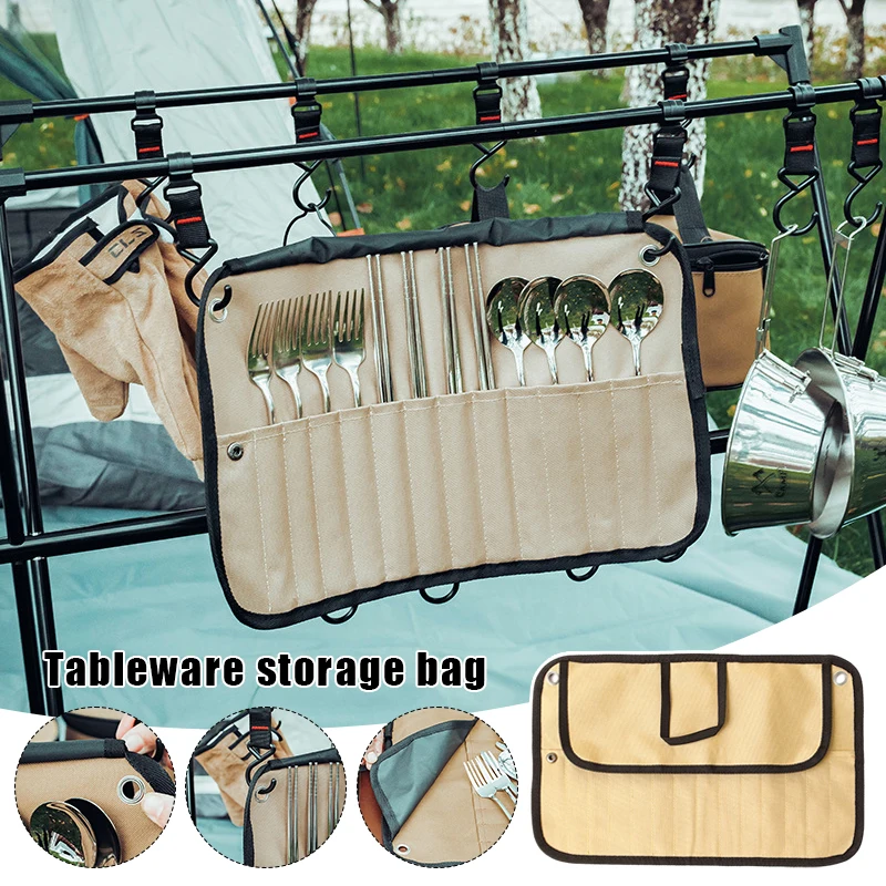 

Foldable Camping Cutlery Storage Bag Chef Knife Bag Roll Bag Carry Case Outdoor Chopsticks Spoon Fork Table Knife Save