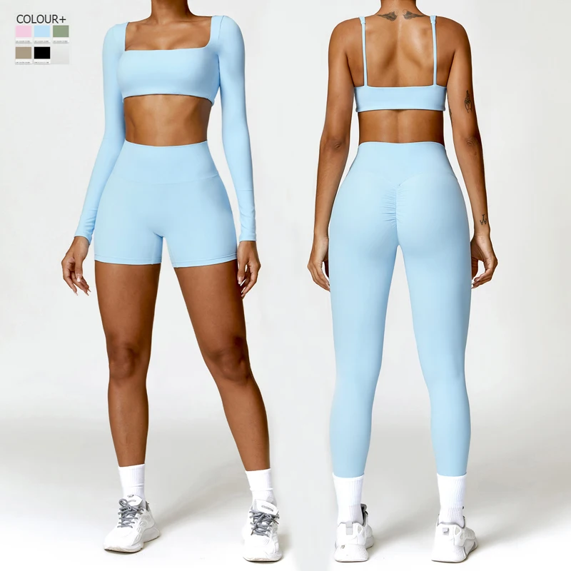Women Two Pieces Fitness Yoga Set Solid Color Stretchy Soft Gym Suit Breathable Quick Running Sportswear Female Workout Clothes