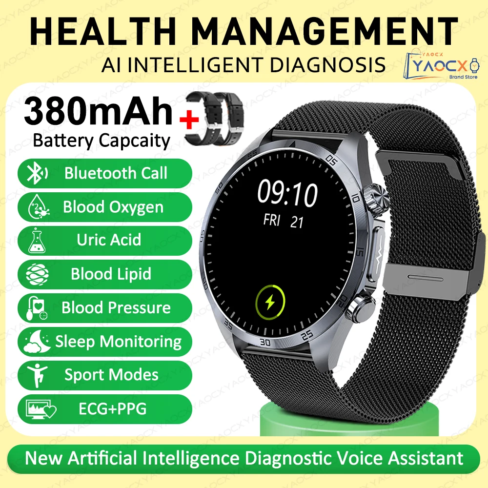 2026 Gloednieuwe upgrade Gezondheidscheck Smartwatch ECG Bloedlipiden Urinezuur Lichaamsvet Sport Waterdichte Smartwatch Voor Mannen en Vrouwen