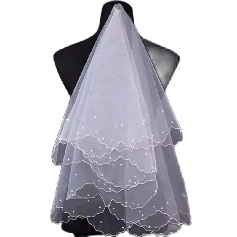 

Top Quality Cut Edge One Tier White Ivory Puffy Tulle Bridal Veil Fingertip Length Tulle Wedding Veil