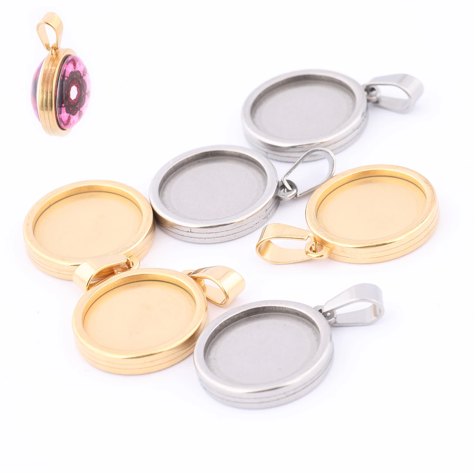 5 piezas de bases para colgantes de cabujón de 20 mm, de acero inoxidable chapado en oro, de doble cara, con bisel en blanco para bricolaje, para la fabricación de collares y joyas.