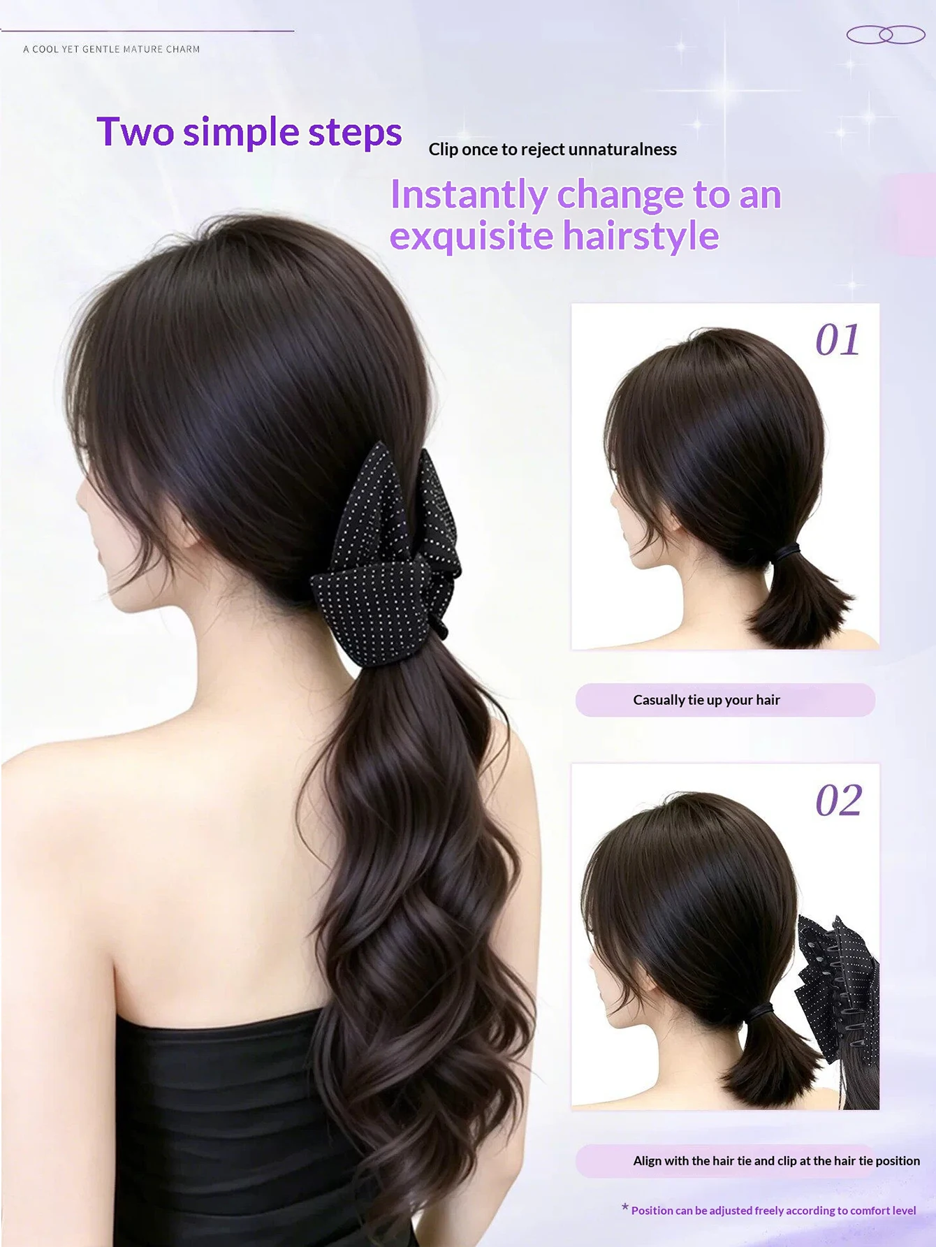 Bow Claw Clip Synthetic Ponytail Hairpiece for Women Heat Resistant Soft Natural Easy Wear Daily Party Wedding Hair Accessories view 5