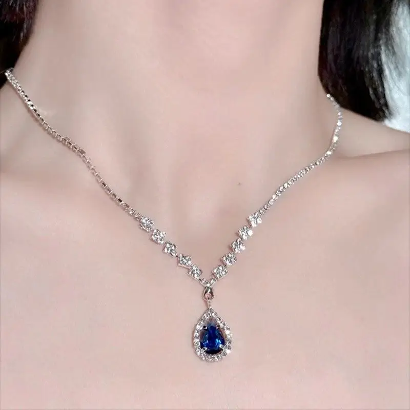 

Ожерелье с холодными чернилами и синими каплями воды, полное бриллиантов, белая цепочка на ключицу, изысканное ожерелье