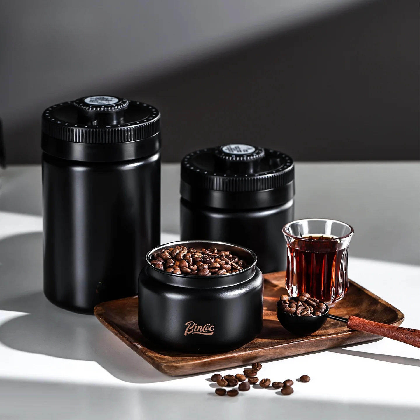 Bincoo Coffee Bean Storage Canister with Spoon Single Direction Venting Sealed Container for Coffee Powder And Beans