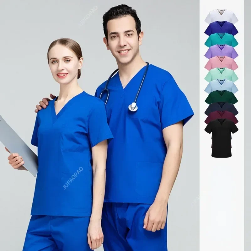 Uniformes médicos elásticos das mulheres, Scrubs de secagem rápida, Uniforme de enfermeira, Fino Respirável Scrub Top, Calças Elásticas, Médico