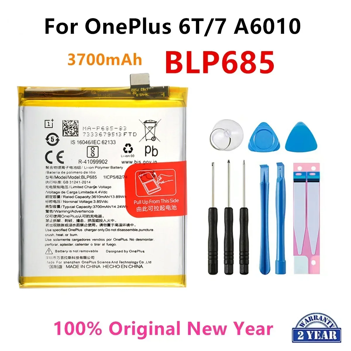 100% Orginal BLP685 3700mAh Replacement Battery For OnePlus 6T OnePlus 7 A6010 Genuine Latest Production Phone Batteries+Tools