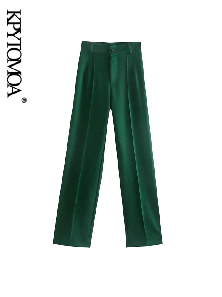 KPYTOMOA donna Chic Fashion Office Wear pantaloni dritti pantaloni femminili con cerniera a vita alta Mujer