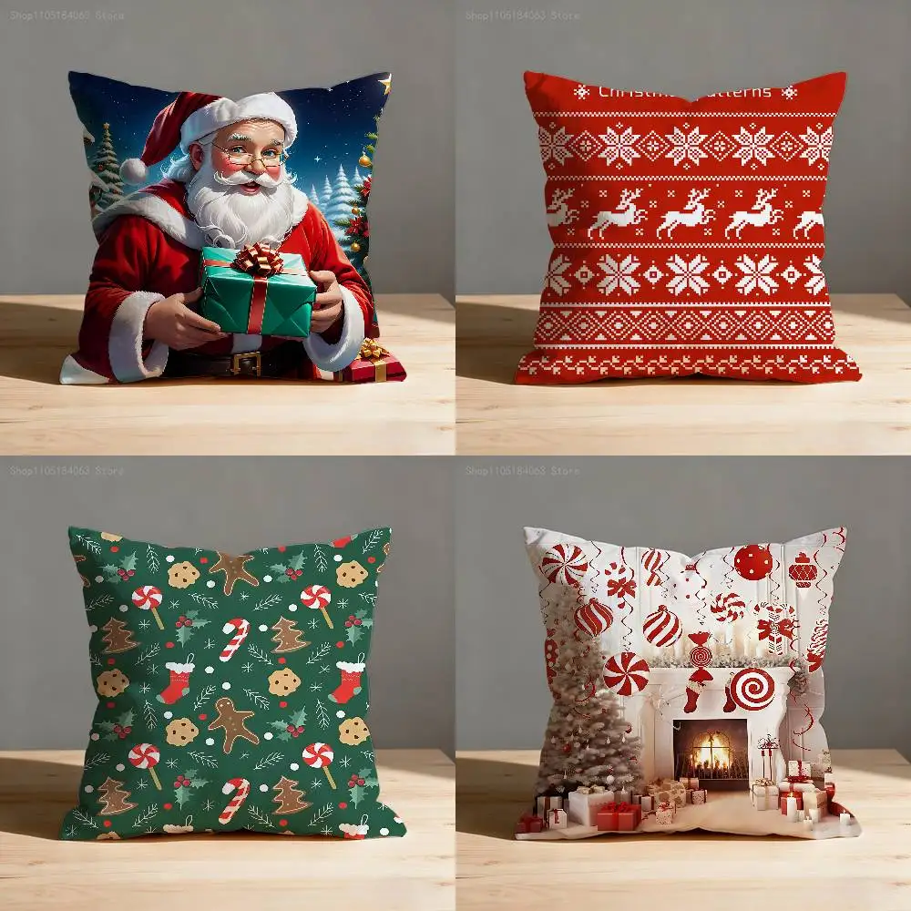 

Christmas Tree Snowmen Santa Claus Pillow Case For Sofa Decor Car Office Room Printing Cushion Cover Decorations and Protector