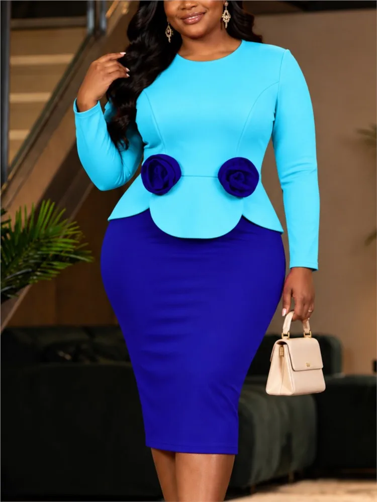 0XL-4XL Plus Size Women Clothes Dresses Elegant Evening Celibrity Clothes Robes Long Sleeve 3XL Big Size Midi Dress Oversized
