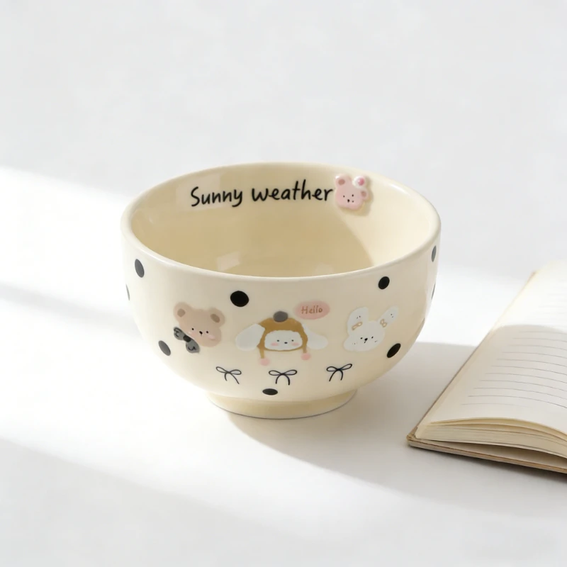 

Новая керамическая посуда с милыми мультяшными маленькими животными, набор мисок и посуды, миска для риса для домашнего использования, детская миска для риса, набор мисок и тарелок для десерта