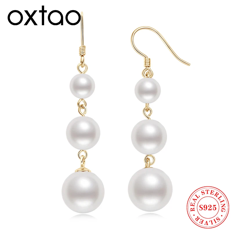 

OXTAO Exquisite Pearl Drop Earrings 925 Sterling Silver Long Tassel Hook Earrings for Women Fashion Wedding Party Jewelry Gift