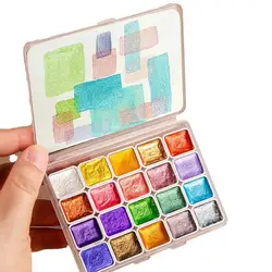 Shimmering Watercolor Paints Vibrant Glitter Watercolor Paint Set for Artists Painting Lovers Portable Solid Paint for Artists