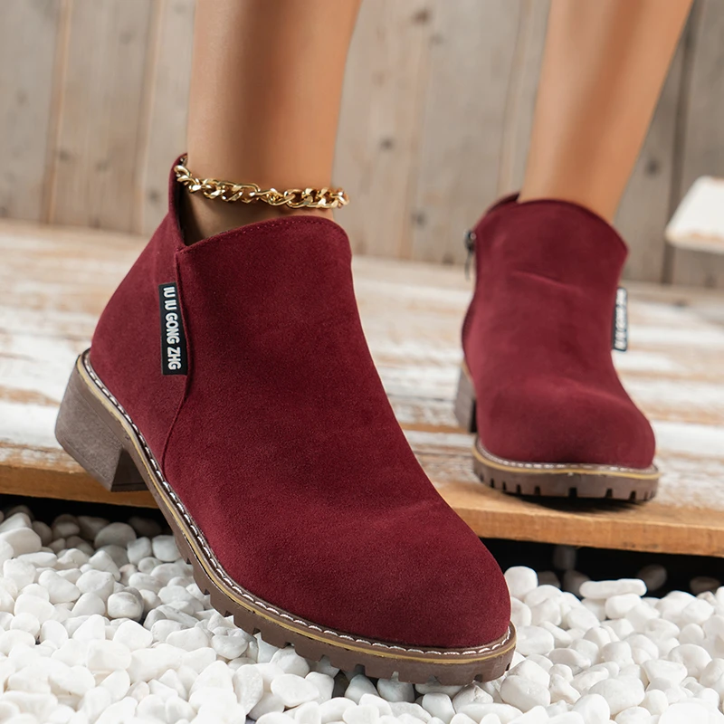 2023 Autumn/winter new Marten boots female side zipper ankle boots female low heel low tube student college style female