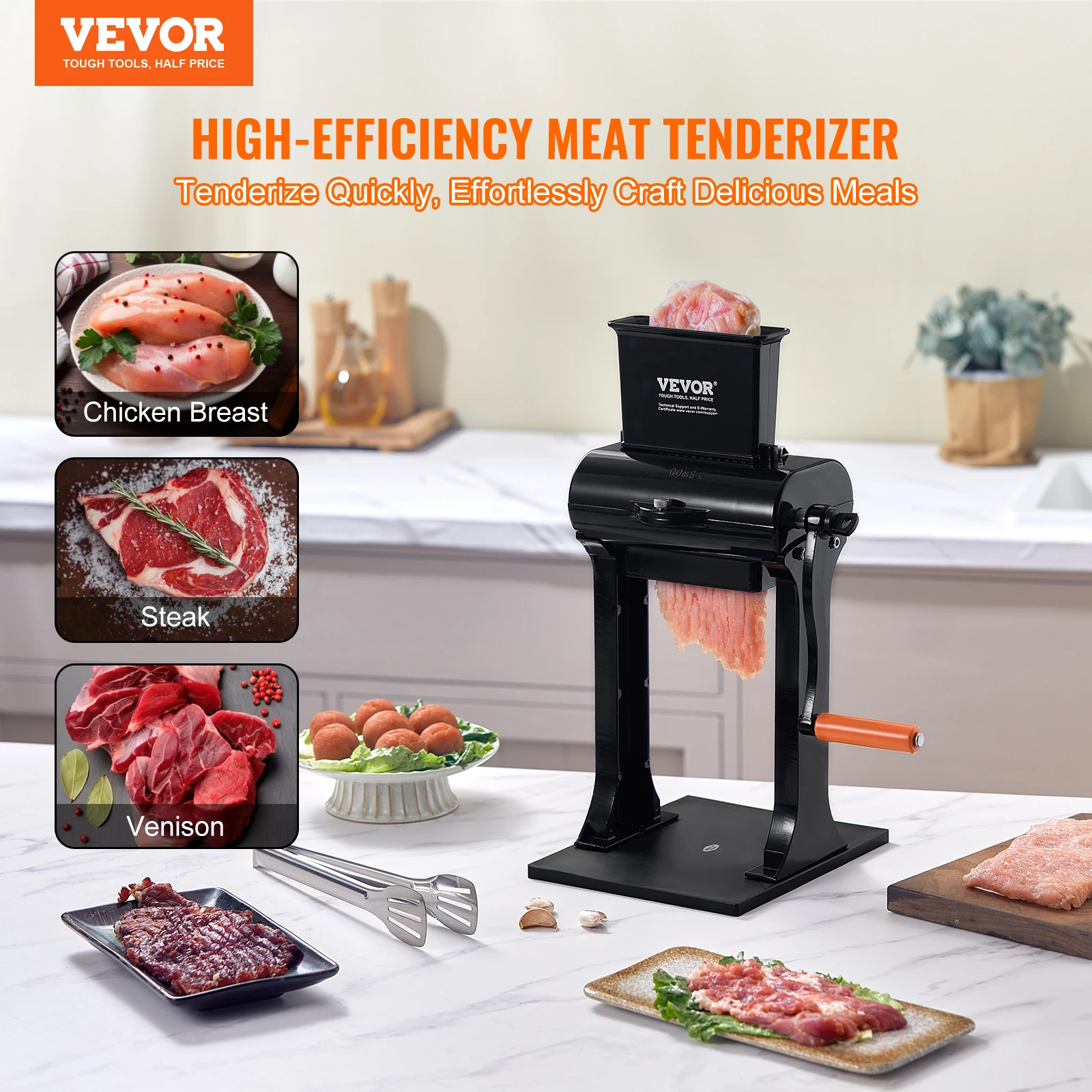 VEVOR Commercial Meat Tenderizer Heavy Duty Stainless Steel Meat Tenderizer Machine Quick and Easy Manual Operation Kitchen