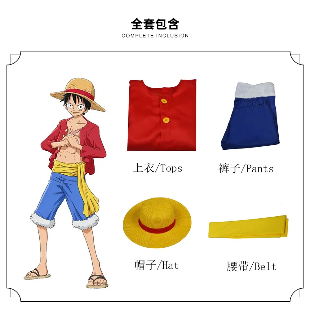 One Piece Luffy Cosplay Costume Pirate King Anime Cos Carnival Role Play Hat Suits Set Clothing Disfraz Adulta Halloween Party