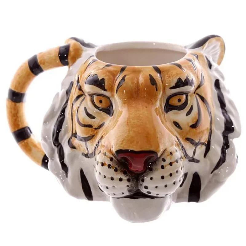 Creative animal dog lion leopard tiger head ceramic cup painted ceramic cup stereo dog head mug children's room decoration gift