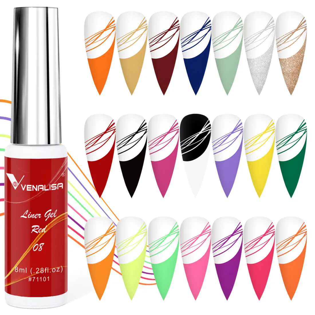 8ml VENALISA Liner Gel White Line French Nail Gel Polish 21 Colors Soak Off UV/LED Painting Gel Beautiful Semi Permanent Varnish