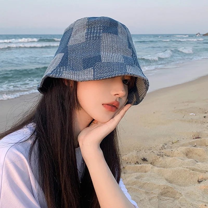 Fashion Denim Hats Unisex Solid Vintag Summer Y2k Fisherman Cap Hat for Women Men Bucket Panama Hat Sun Protection