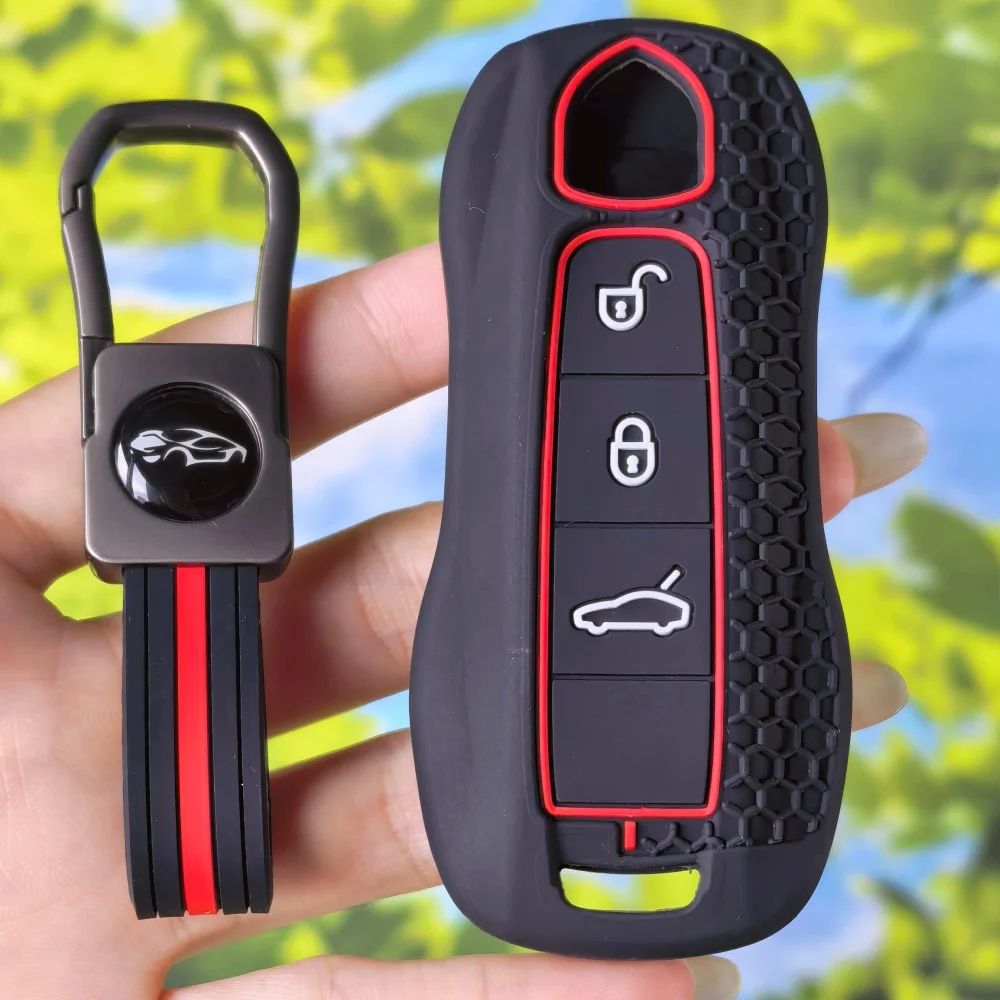 Rally Hex Texture Remote Key Fob With Keychain FOR Porsche Cayenne 958 911 Macan Boxster Panamera 718 971 Auto Key Sleeve