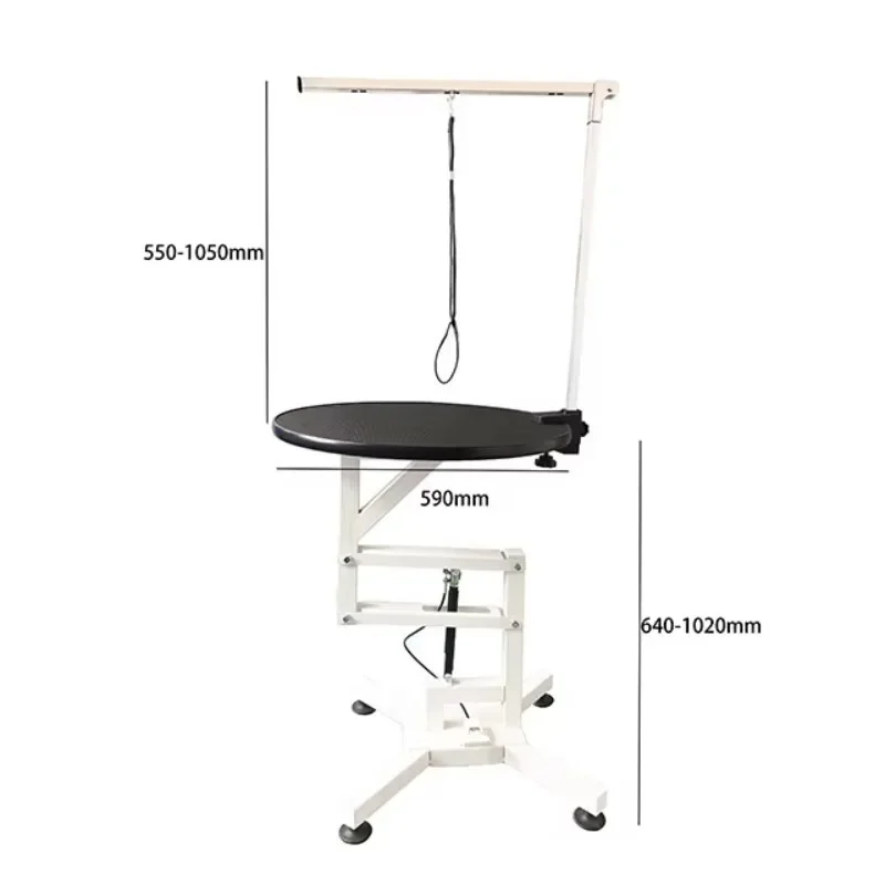 Pet Grooming Table – Stainless Steel & Iron Wood Frame, Rubber Surface, Round Design for Small Animals