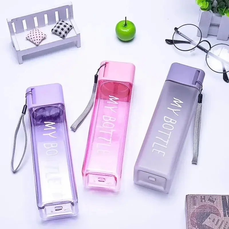 

1 Pcs Clear Square Drinking Glass in Mate Plastic Portable Water Bottle with Milk Cable for Outdoor Sports Baby water bottle