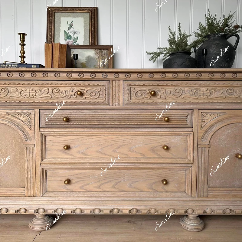

French solid wood sideboard villa villa villa vintage old storage cabinet