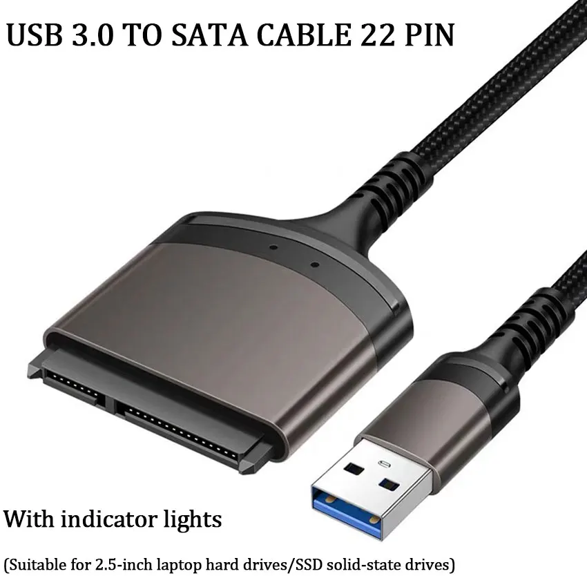 23cm USB 3.0/Type C To SATA Cable 7+15/22 Pin Computer Connector Aluminum Shell External Converter 1 Gbps for 2.5 Inch SSD HDD