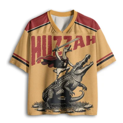 V Neck Mesh Jersey Short Sleeve Duck Knight Crocodile Graphic Top
