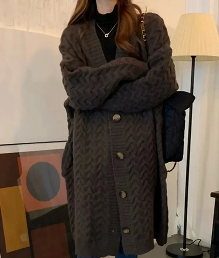 

Autunm Winter Long Sweater Coat for Women Elegant Office Lady Sweaters Casual Loose