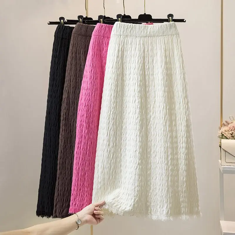 Inverno feminino malha midi saia de cintura alta uma linha emagrecimento flowy franja saia longa estilo elegante