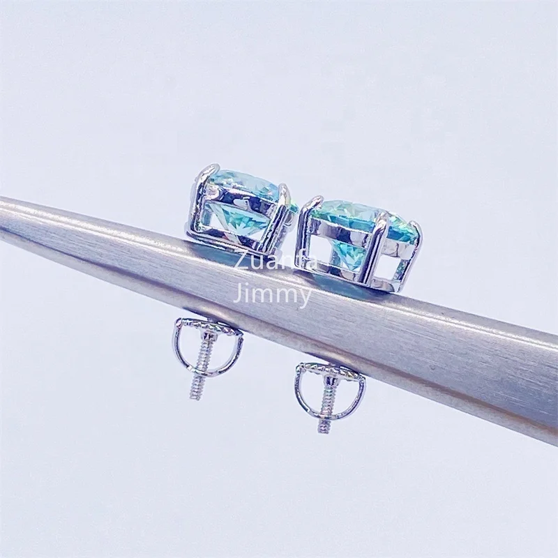 In Stock Pass Diamond Tester 925 Sterling Silver 6.5mm 8mm Size Blue Green Moissanite Loose Stud Earrings Man