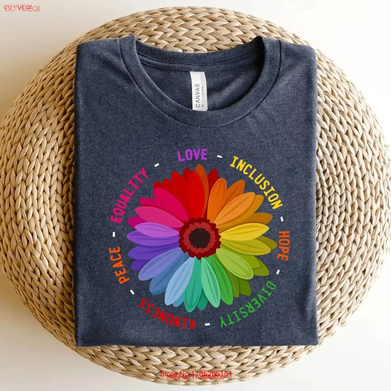 Inclusive Flower T Shirt Equality Love and Diversity Positive Message Apparel vintage Washed Breathable Slightly