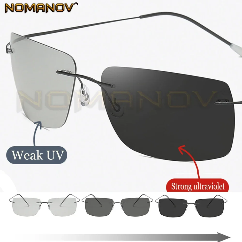 

Summer Style Rimless Photochromic Grey Polarized Lens Sunglasses Men Women Day and Night Polarized Sun Glasses Driving