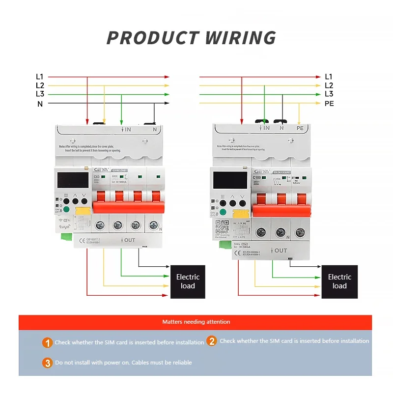 GEYA 2P/4P TUYA Smart RCBO Breaker – IoT WiFi Leakage Protection, Auto-Reclosing, Remote Control, LCD Display