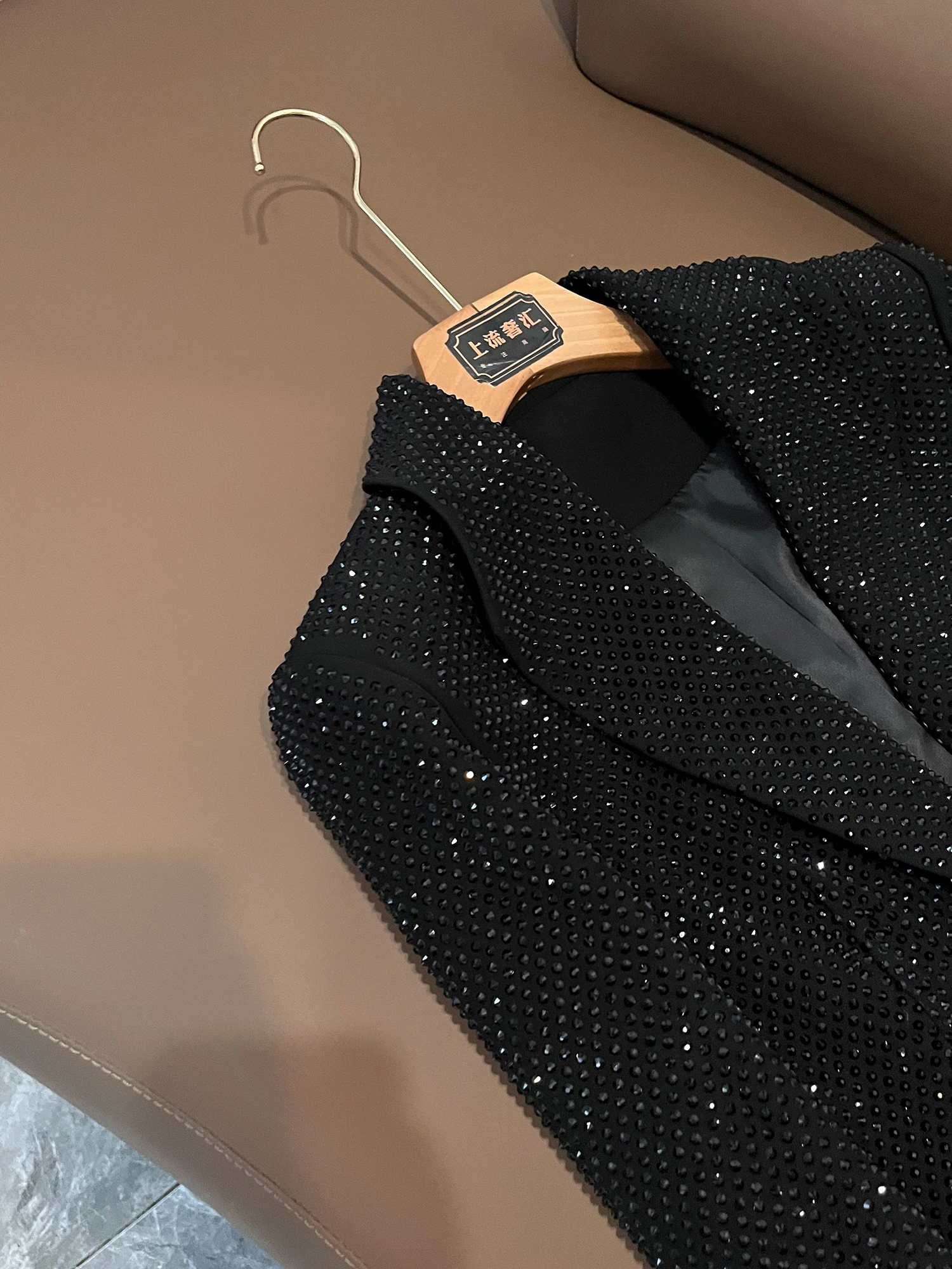 Faionable Heavy Du Rhinestone Terno Feminino Jaet All Match Emagrecer Design Commute Sle Long Sve Outono Inverno Exterior...