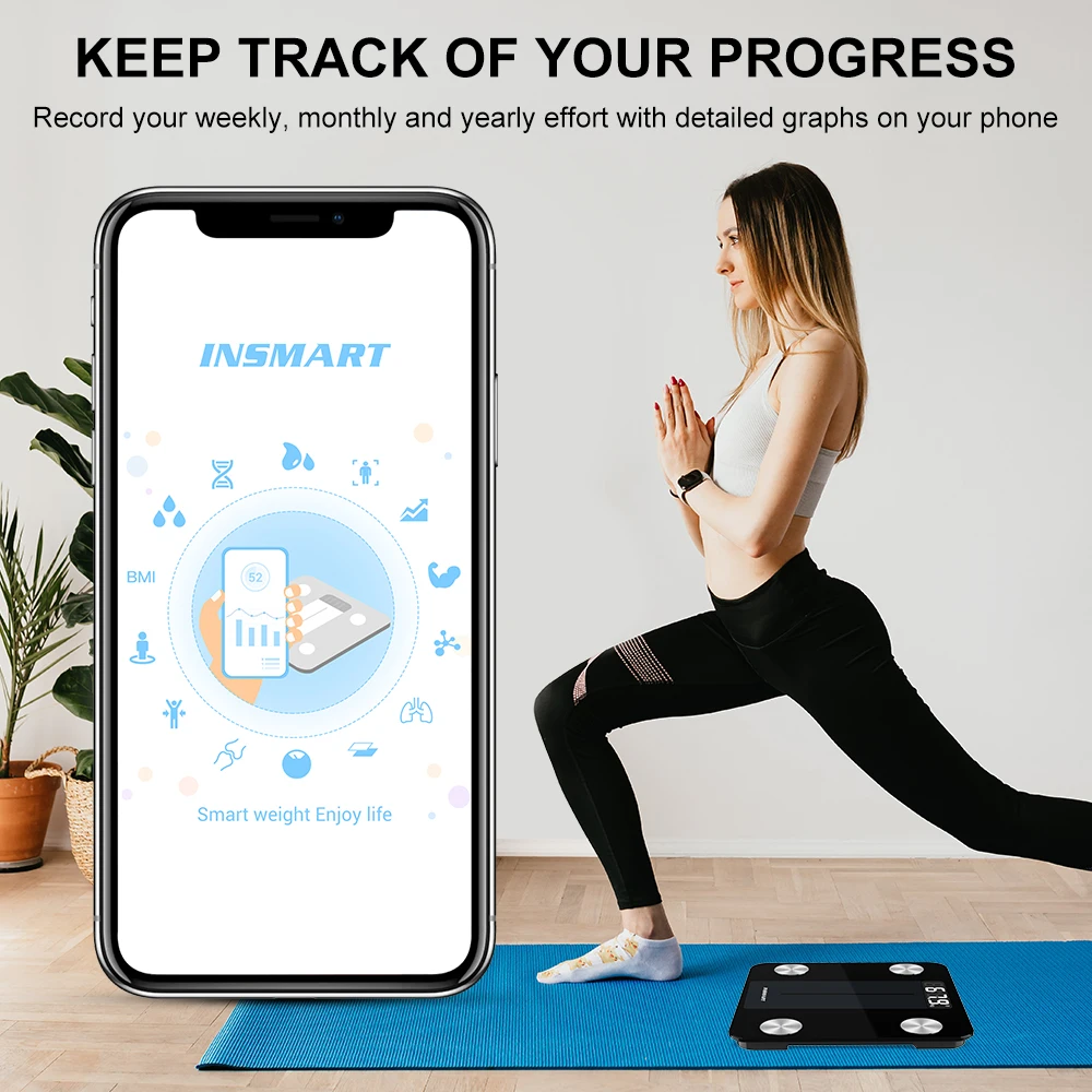 INSMART Bluetooth Bathroom Scale BMI Floor Body Scales LED Digital Smart Weight Scale Body Fat Composition Analyzer Scales