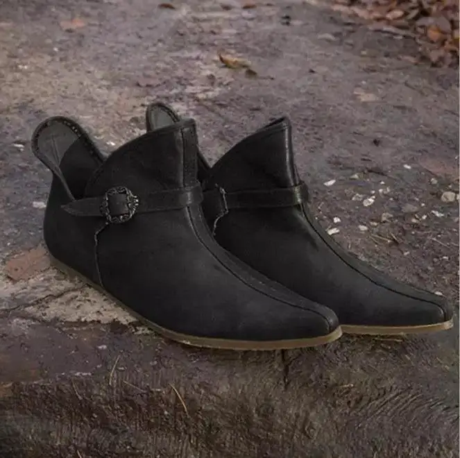 Pirate Boots Medieval Viking Vintage Renaissance Brown Buckle Leather Boots Short Flat Shoes Men Knight Prince Cosplay Costume