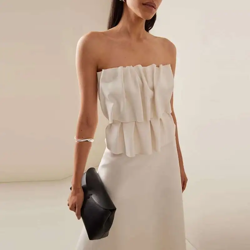 Sexy French Style Tube Top Banquet Women New One Shoulder Low Cut Slim Chic 2025 High Waist Party Dress