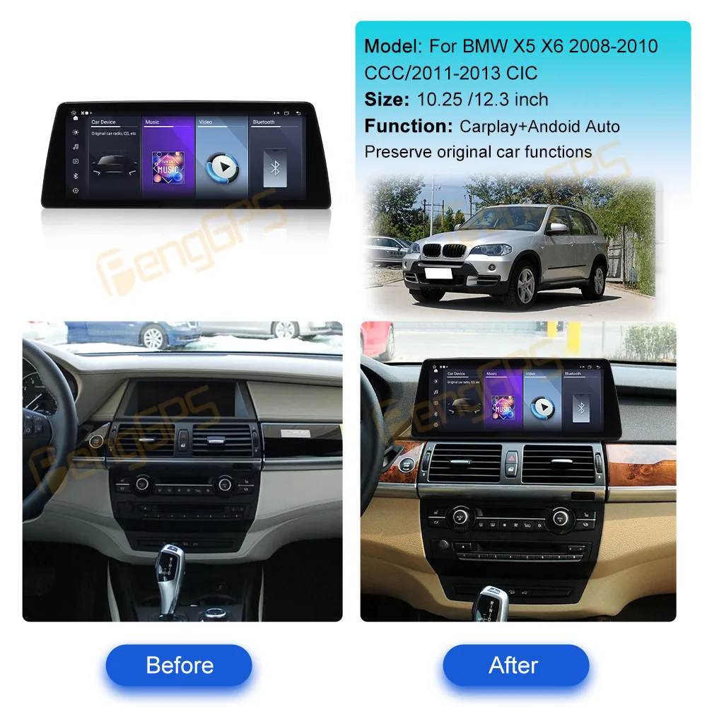 Linux Carplay Car Radio For BMW X5 X6 2008-2010 CCC 2011-2013 CIC Multimedia Player Stereo with Youtube Video Mobile music BT FM