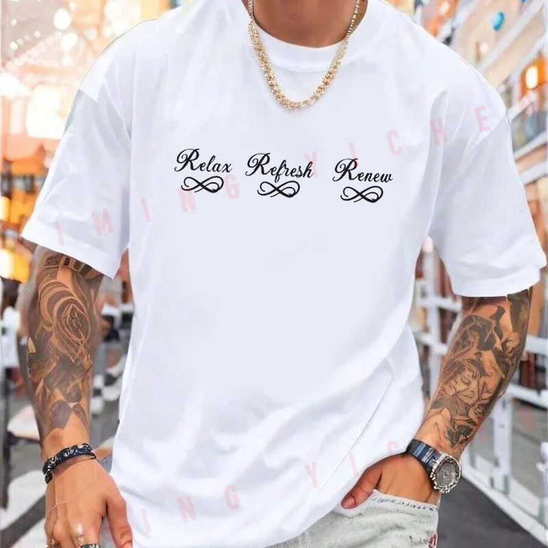 Letter Print Design Motorcycle T-Shirt Men Hip Hop Streetwear Unisex Casual Fashionable Short Sleeve Tops
