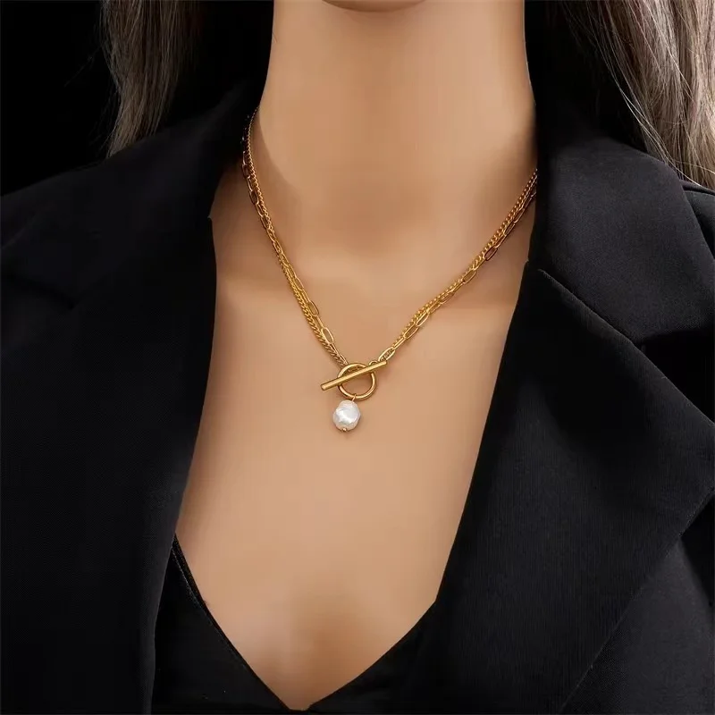 Trend Elegant Jewelry Wedding Big Pearl Pendant Chain Necklace For Women Fashion White Imitation Pearl Choker Necklace image 2
