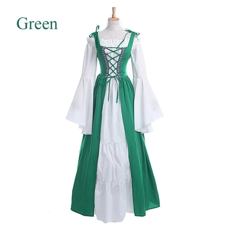 2024 NEW Women Square Neck Tied Waist Medieval Renaissance Vintage Dress