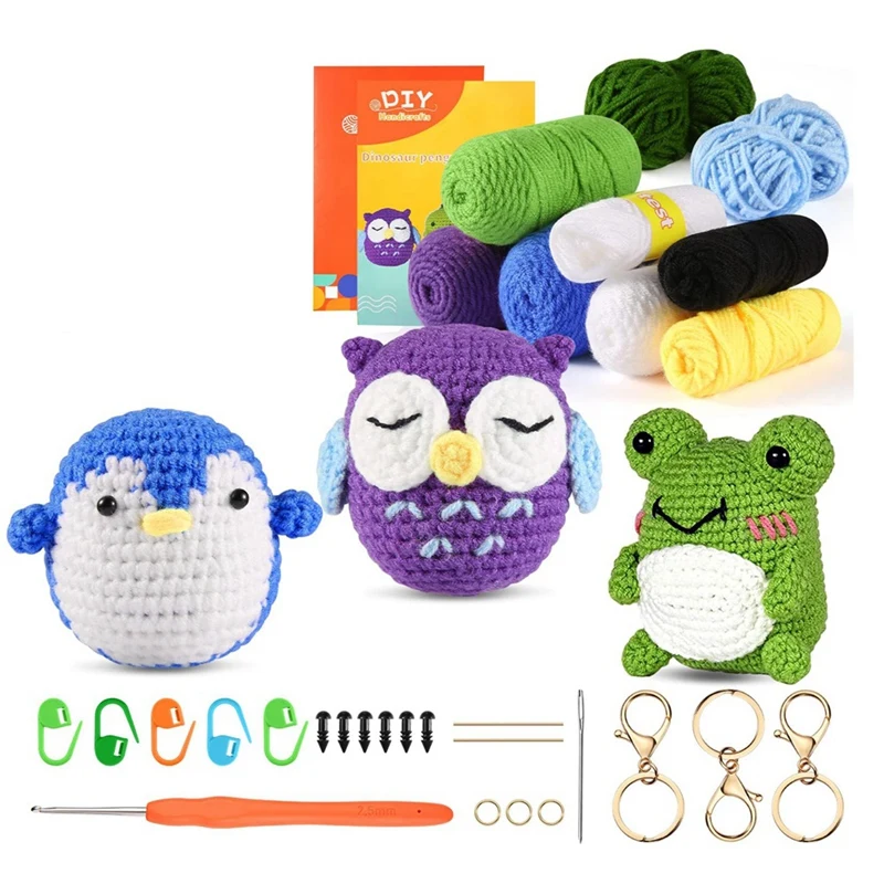 

3 PCS Crochet Kits With Step-By-Step Video Tutorials As Shown For Beginners,Animals Crochet Kit For Complete Beginners Adults