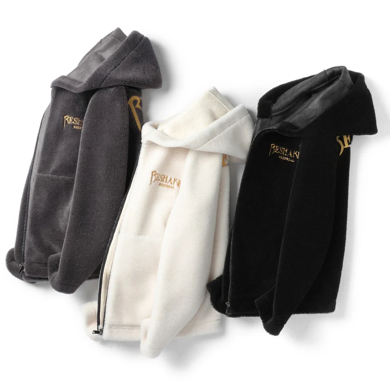 Winter Cashmere Coat Short Hooded Wool Particle Coat Men's Fur Integrated Lambswool Fur Tide