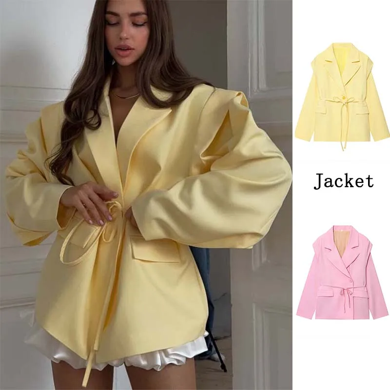 

Женские пиджаки, осень-зима 2022, новая мода, однотонный пиджак с поясом, женские уличные элегантные новые пальто